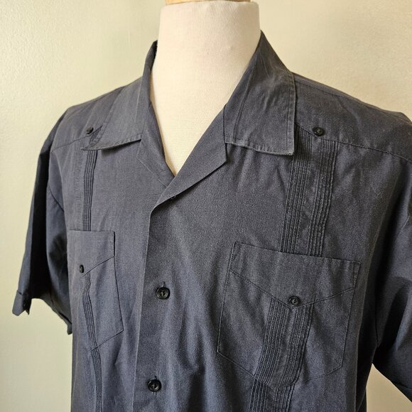 Vintage 90s Monte Carlo Navy Blue Guayabera Mens Casual Beach Summer Shirt XL - Picture 2 of 6